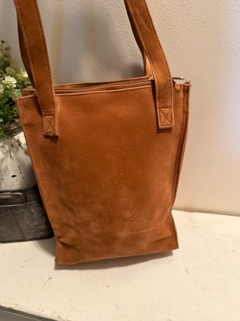 Unbranded Mini Suede Tote In Cognac Color EUC - Picture 2 of 6